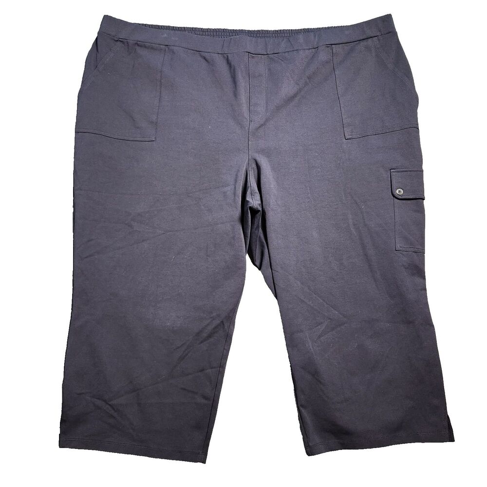 Susan Graver Weekend Women 4X Navy Pull On Cargo Crop Pants
